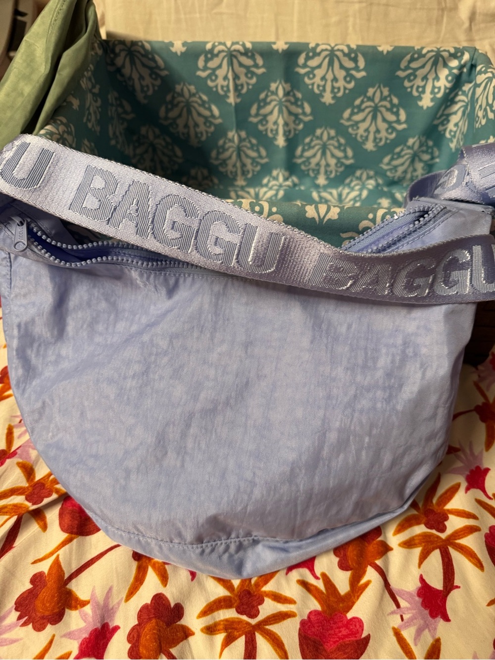 BAGGU crescent Lavender Nylon Crossbody with Branded Strap